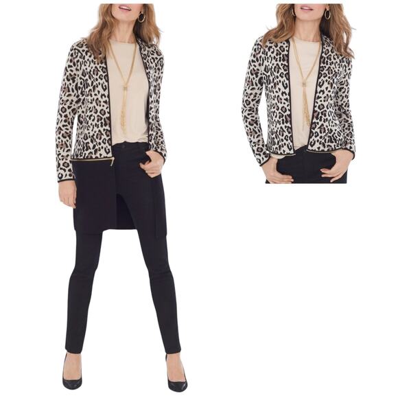 Chico's Women's Animal Print Convertible Brown Cardigan Sweater Size 2 US-L - Picture 1 of 10